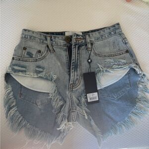 One Teaspoon Montana Rollers Blue Distressed Jean Shorts